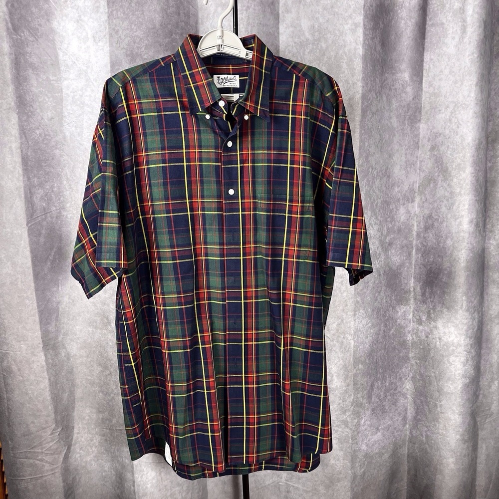 Rare JC Harris Men's Plaid Shirt Cotton S/S PTP-25.5 Lgth-34.25 VTG W.Palm Beach